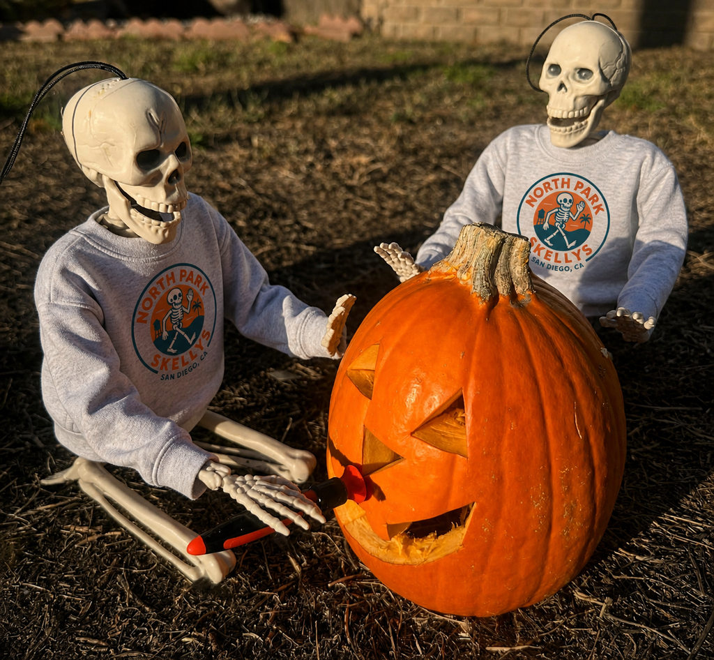 North Park Skelly's Crewneck Sweatshirt — Retro Skeleton Logo Pullover